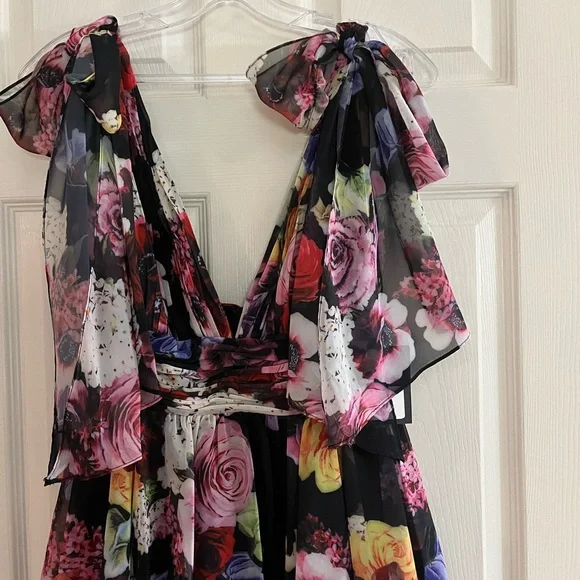 IEENA for Mac Duggal NWT #55837 Floral Bow Strap V-Neck Mini Dress Size 2 - Picture 10 of 14